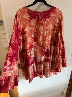 One Teaspoon Red & Cream Boho Tiered Tunic